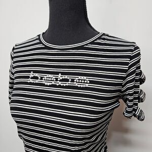 Striped Black and White Top with BEBE Embellishments Size Medium